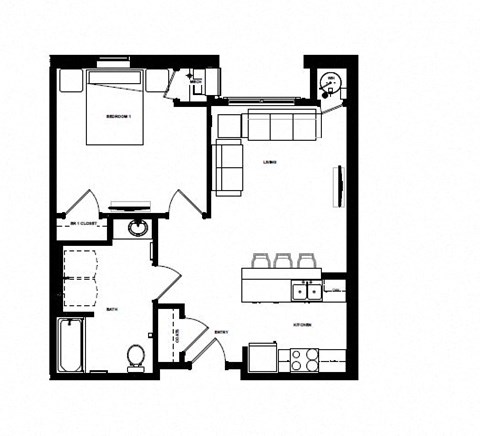 bedroom separated from the living room by a wall